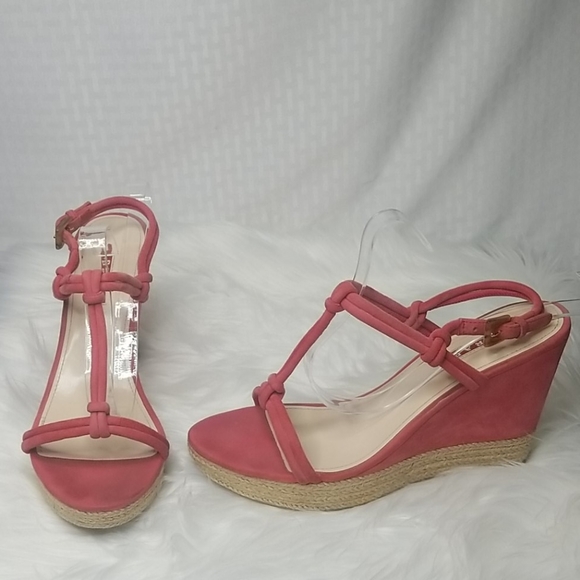 Prada pink suede double strap wedge jute sandals excellent condition - Picture 1 of 14